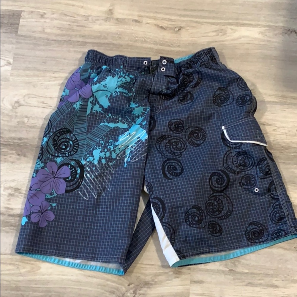 Swimming trunks, navy, light blue, purple, black
